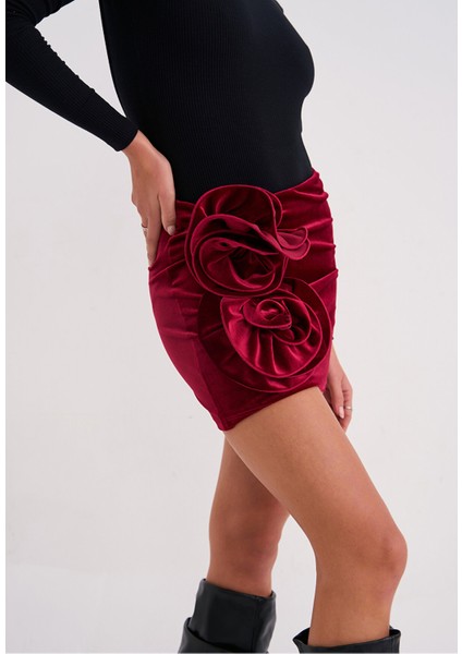 Celine Gül Detaylı Kadife Etek