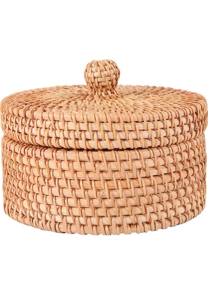 El Dokuma Rattan Saklama Kutusu Kapaklı Hasır Çay Gıda Kabı Piknik Ekmek Meyveli Kek Sepeti Mutfak Düzenleyici B (Yurt Dışından)