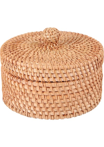 El Dokuma Rattan Saklama Kutusu Kapaklı Hasır Çay Gıda Kabı Piknik Ekmek Meyveli Kek Sepeti Mutfak Düzenleyici B (Yurt Dışından)