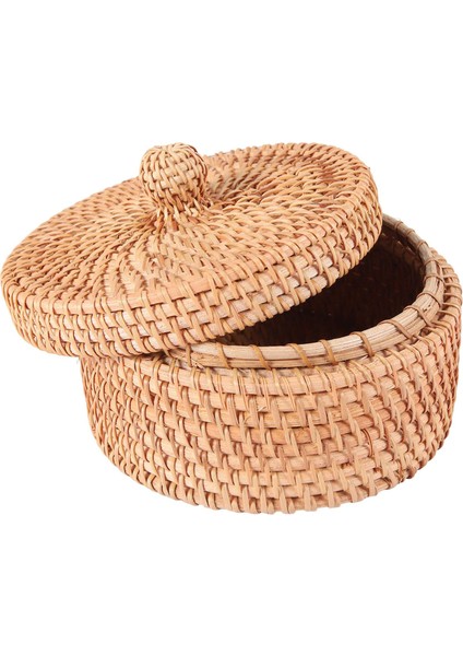 El Dokuma Rattan Saklama Kutusu Kapaklı Hasır Çay Gıda Kabı Piknik Ekmek Meyveli Kek Sepeti Mutfak Düzenleyici B (Yurt Dışından)