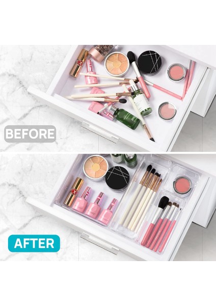 15 Adet Şeffaf Plastik Çekmece Organizatör Seti 4 Boyutlu Çok Yönlü Banyo ve Vanity Çekmece Organizatör Tepsileri Eşya Kutuları (Yurt Dışından)