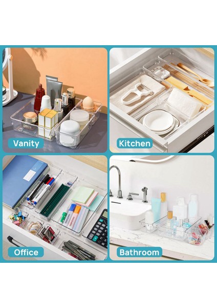 15 Adet Şeffaf Plastik Çekmece Organizatör Seti 4 Boyutlu Çok Yönlü Banyo ve Vanity Çekmece Organizatör Tepsileri Eşya Kutuları (Yurt Dışından)