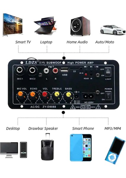 Bluetooth Ses Amplifikatörü Kurulu 120 W Subwoofer Çift Mikrofon Amp Modülü 4 Ohm 8-12 Inç Hoparlör Için (Ab Tak) (Yurt Dışından)