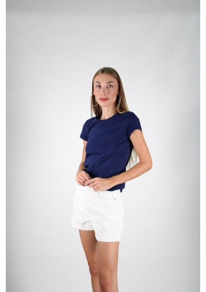 Lacivert Kısa Kollu Kadın Tişört modelleri