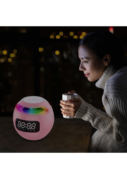 Kablosuz Bluetooth Hoparlör Ses Kutusu Saat Alarmı Renkli Gece Lambası Mic ile USB 5.0 Adaptörü Saat Versiyonu Beyaz (Yurt Dışından)