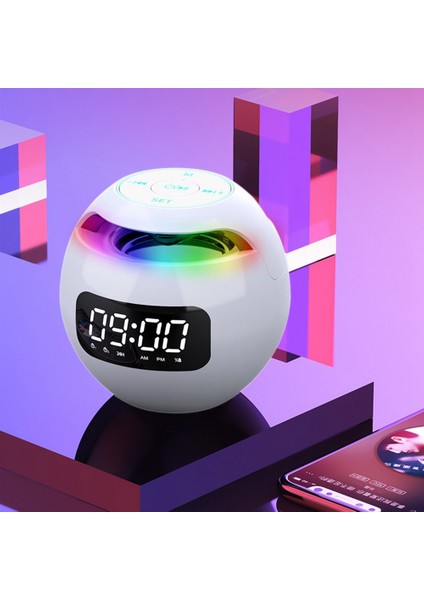 Kablosuz Bluetooth Hoparlör Ses Kutusu Saat Alarmı Renkli Gece Lambası Mic ile USB 5.0 Adaptörü Saat Versiyonu Beyaz (Yurt Dışından)