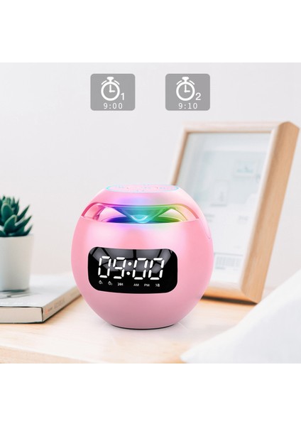 Kablosuz Bluetooth Hoparlör Ses Kutusu Saat Alarmı Renkli Gece Lambası Mic ile USB 5.0 Adaptörü Saat Versiyonu Beyaz (Yurt Dışından)