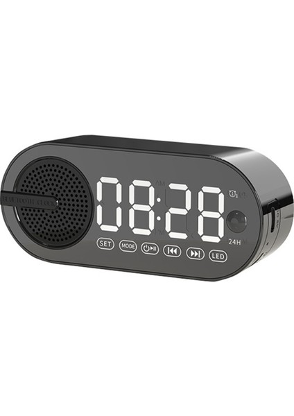 Renkli Gece Lambası ile Dijital Saatli Taşınabilir Bluetooth Hoparlör Çift Çalar Saat Ayna Subwoofer Siyah (Yurt Dışından)