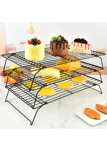 Üç Katmanlı Katlanır Kek Soğutma Rafı Ekmek Kurutma Rafı Bisküvi Rafı Demir Yapışmaz Mutfak Depolama Rafı (Yurt Dışından) modelleri