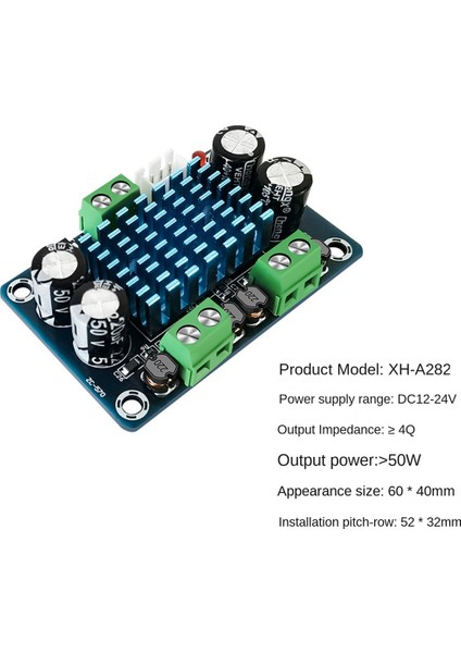 XH-A282 Dijital Ses Güç Amplifikatörü Kartı 50W+50W Yüksek Güçlü 2.0 Kanal Stereo Ses Amplifikatör Modülü DC12-24V (Yurt Dışından)