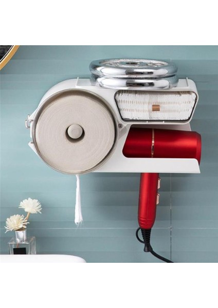 Hiçbir Delme Kağıt Havlu Askısı Duvara Monte Tuvalet Kağıdı Kutusu Banyo Aksesuarları Wc Depolama Rafı Saç Kurutma Makinesi Tutucu Beyaz (Yurt Dışından)