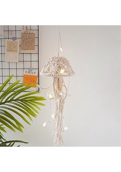 Makrome Duvar Asılı, Yıldız Işıkları ile Denizanası Dream Catcher, Duvar Sanatı Dekor Güzel Daire Odası Kapı Dekorasyonu (Yurt Dışından) modelleri