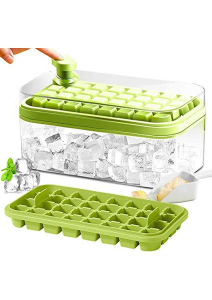 Kapaklı ve Hazneli Ice-Cube Tepsisi, Dondurucu Için Ice-Cube Tepsileri, 32 Parça Ice-Cube Kalıbı (Yeşil) (Yurt Dışından)