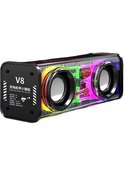 Şeffaf Bluetooth Hoparlörler Rgb Işık Kablosuz Açık Hava Sporları Bluetooth Ses Tws Subwoofer Hoparlör-Siyah (Yurt Dışından)