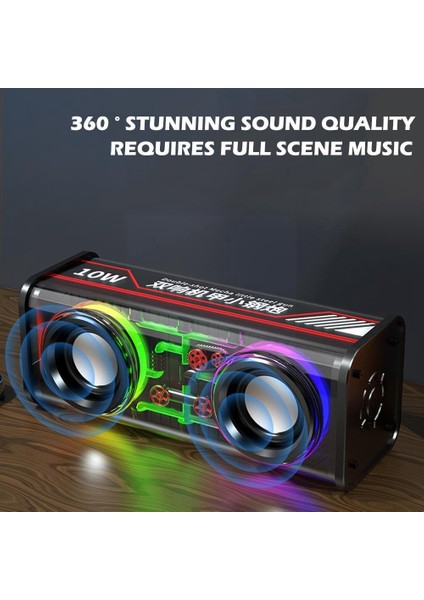 Şeffaf Bluetooth Hoparlörler Rgb Işık Kablosuz Açık Hava Sporları Bluetooth Ses Tws Subwoofer Hoparlör-Siyah (Yurt Dışından)