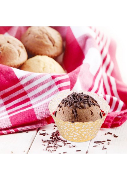 Vine Cupcake Tutucular Telkari Asma Tasarlanmış Dekor Sararlar Cupcake Muffin Kağıt Tutucular - 50 Adet (Parlak Altın) (Yurt Dışından) modelleri