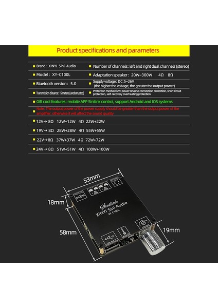 XY-C100L Hıfı 100WX2 Bluetooth 5.0 Yüksek Güç Dijital Stereo Amplifikatör Kurulu Aux USB Amp Amplificador Ev Sineması (Yurt Dışından)