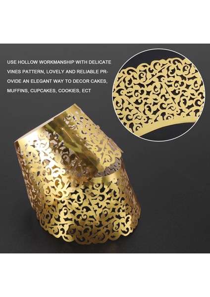 Vine Cupcake Tutucular Telkari Asma Tasarlanmış Dekor Sararlar Cupcake Muffin Kağıt Tutucular - 50 Adet (Parlak Altın) (Yurt Dışından) indirimleri