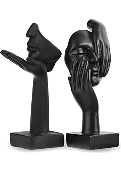2 Pcs Heykeli, Siyah Soyut Sanat Heykel Modern Dekorasyon Masaüstü Dekorasyon Noel Yeni Yıl Hediyesi (Yurt Dışından)