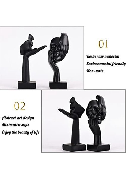 2 Pcs Heykeli, Siyah Soyut Sanat Heykel Modern Dekorasyon Masaüstü Dekorasyon Noel Yeni Yıl Hediyesi (Yurt Dışından)