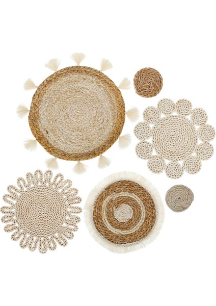 6 Adet Boho Duvar Sepeti Dekor Seti Dokuma Rattan Düz Sepetler Duvar Asılı Dekorlar El Yapımı Püsküller Çiçek Duvar Sepetleri Dekor (Yurt Dışından) fiyatları