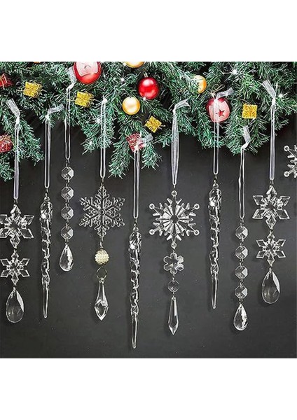 10 Adet Akrilik - Buz Sarkıtları Noel Kar Tanesi Kolye Noel Ağacı Icicle Asılı Süsler Noel Dekorasyon Seti (Yurt Dışından)
