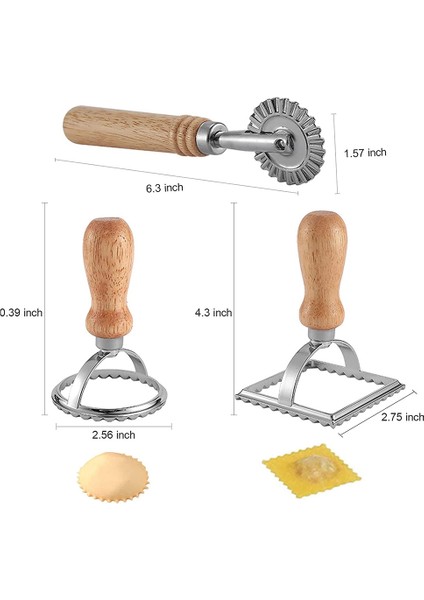 3 Adet Mantı Damga Makinesi Kesici Makaralı Çark Seti, Makarna Için Ahşap Saplı Kalıp, Köfte Lazanya, Turta (Yurt Dışından)