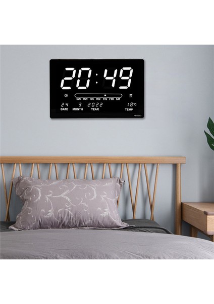 LED Sürekli Takvim Elektronik Saat Dijital Duvar Saati Alarm Sıcaklık Masa Saatleri Oturma Odası Dekorasyon Beyaz (Yurt Dışından)