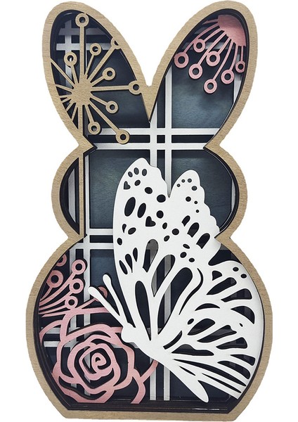 Paskalya Ahşap El Sanatları Hollow Tavşan Kelebek Paskalya Süslemeleri Ev Partisi Masaüstü Süsleme Için (Yurt Dışından)