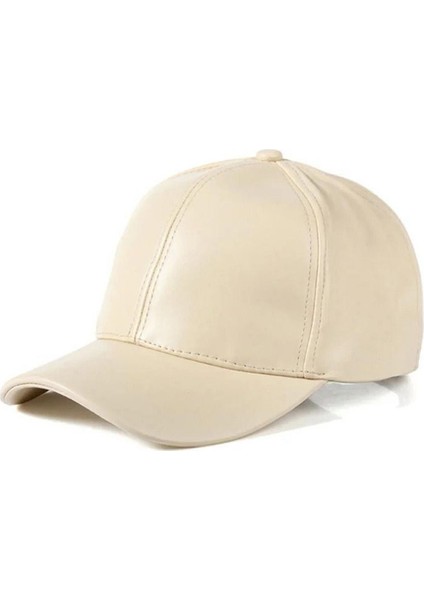 Bej Unisex Vegan Deri Cap Şapka