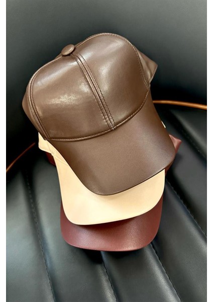 Bej Unisex Vegan Deri Cap Şapka