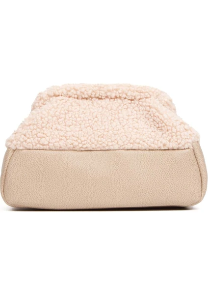 Kadın Özel Tasarım Bej Peluş Teddy Clutch Portföy Çanta