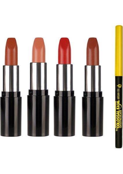 Pastel Yeni Nude Lipstick - Nude Ruj 546-547-548-549 4'lü Set + Maybelline New York Kajal Liner Extra Black