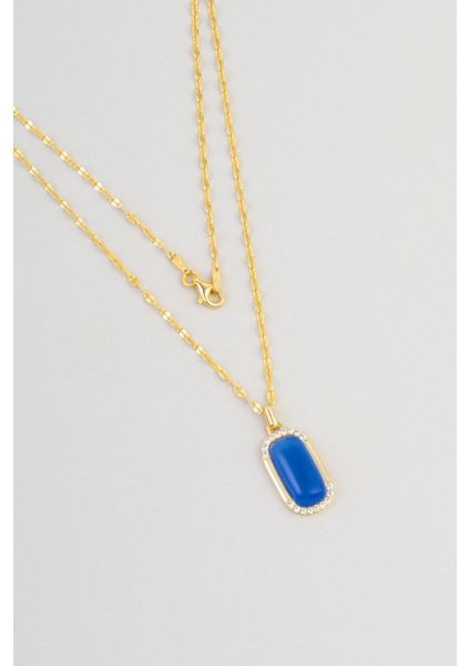 Safir Işıltısı 18 Ayar Sarı Altın Kaplama 44 cm Gümüş Tasarım Kolye