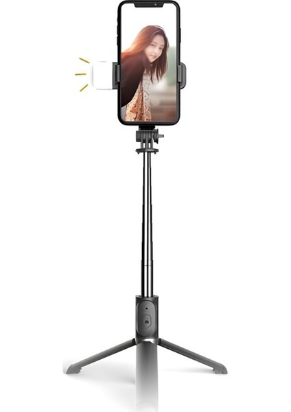 Bluetooth Kumandalı Selfie Çubuğu / Işıklı Tripod 100CM 2 Işık Kademeli