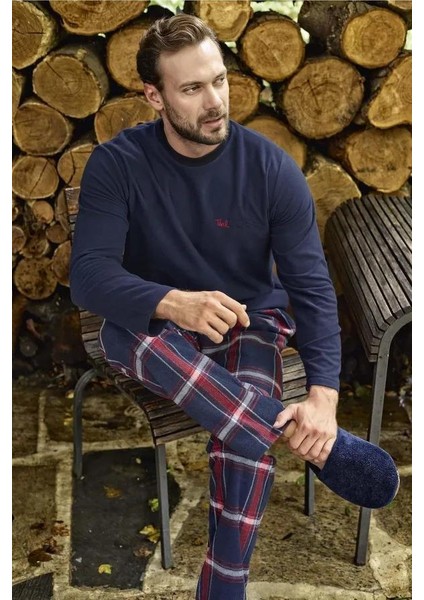 13003 Erkek Polar Uzun Kollu Pijama Takımı Lacivert