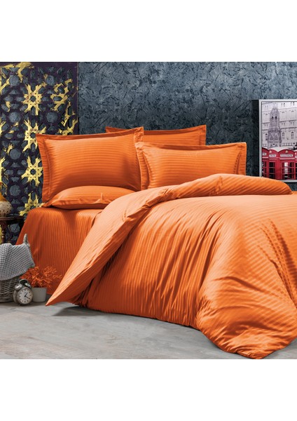 Pamuklu Otel Serisi (Çarşafsız) Çizgili Çift Kişilik Nevresim Seti