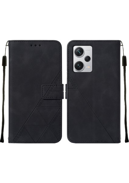 Xiaomi Redmi Note 12 Pro+ Için Kabartmalı Pu Deri Stand Cüzdan Telefon Kılıfı - Siyah (Yurt Dışından)