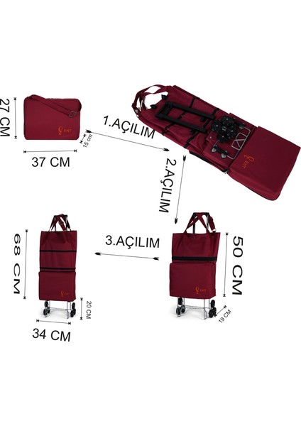 Entcanta Vadi Model 6 Tekerli, Çok Fonksiyonlu, Merdiven Çıkabilen Su Geçirmez ve Katlanabilir Teleskobik Kollu Seyahat ve Alışveriş Çantası- Kırmızı