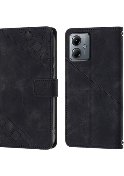 Motorola Moto G14 Için Kabartmalı Deri Cüzdan Stand Telefon Kılıfı - Siyah (Yurt Dışından) modelleri