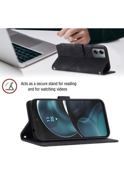 Motorola Moto G14 Için Kabartmalı Deri Cüzdan Stand Telefon Kılıfı - Siyah (Yurt Dışından) fırsatları