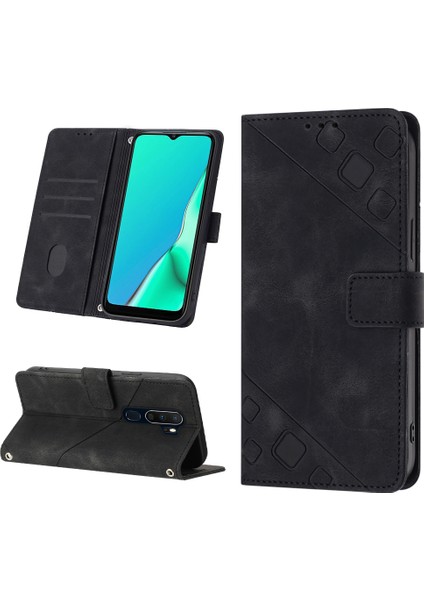 Oppo A9 2020/A5 2020/A11X Için Kabartmalı Deri Cüzdan Stand Telefon Kılıfı - Siyah (Yurt Dışından)
