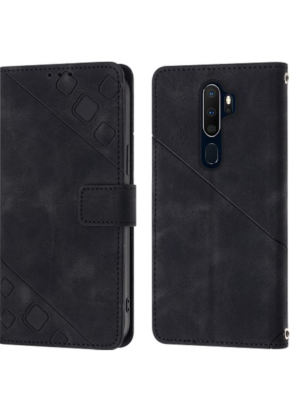 Oppo A9 2020/A5 2020/A11X Için Kabartmalı Deri Cüzdan Stand Telefon Kılıfı - Siyah (Yurt Dışından)