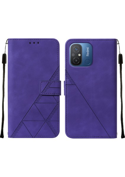 Xiaomi Redmi 12C /poco C55 Için Kabartmalı Pu Deri Stand Cüzdan Telefon Kılıfı - Mor (Yurt Dışından)