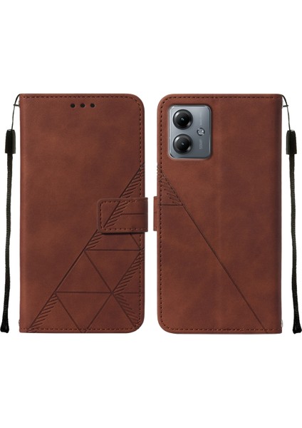 Motorola Moto G14 Için Kabartmalı Pu Deri Stand Cüzdan Telefon Kılıfı - Kahverengi (Yurt Dışından)