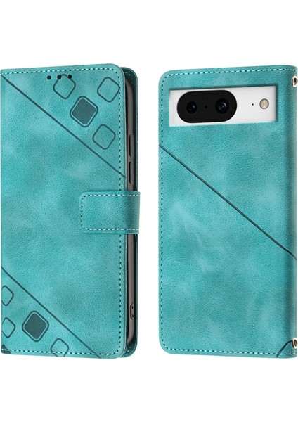 Google Pixel 8 Için Kabartmalı Deri Cüzdan Stand Telefon Kılıfı - Yeşil (Yurt Dışından)