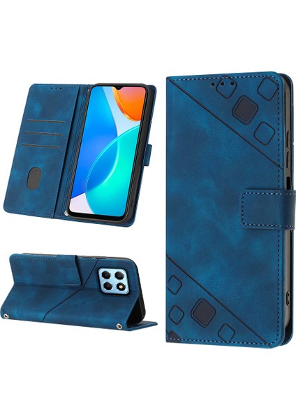 Honor X6 /honor X8 5g Için Kabartmalı Deri Cüzdan Stand Telefon Kılıfı - Mavi (Yurt Dışından)