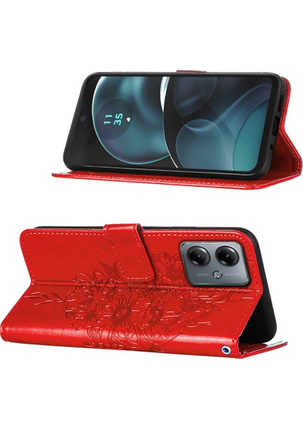 Motorola Moto G14 Için Kelebek Pu Deri Çevirmeli Cüzdan Stand Telefon Kılıfı - Kırmızı (Yurt Dışından) indirimleri