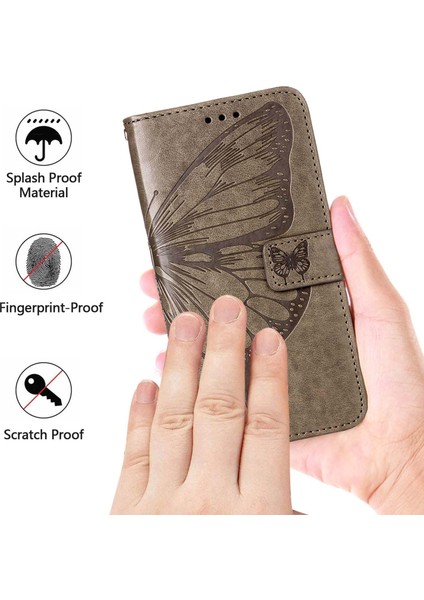 Motorola Moto G73 Için Kelebek Pu Deri Çevirmeli Cüzdan Stand Telefon Kılıfı - Gri (Yurt Dışından) fiyatları