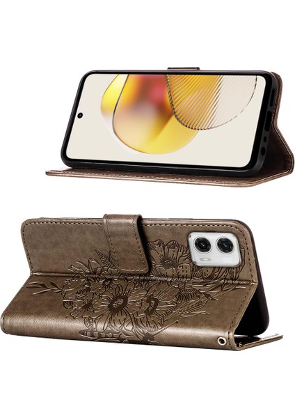 Motorola Moto G73 Için Kelebek Pu Deri Çevirmeli Cüzdan Stand Telefon Kılıfı - Gri (Yurt Dışından) indirimleri